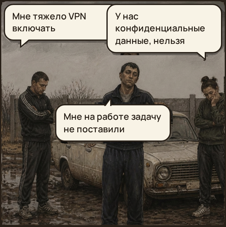 Трое угрюмых людей с отговорками возле разбитых «Жигулей»